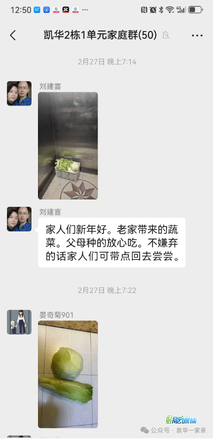 他在小区电梯里送上一筐从老家带来的新鲜菜……