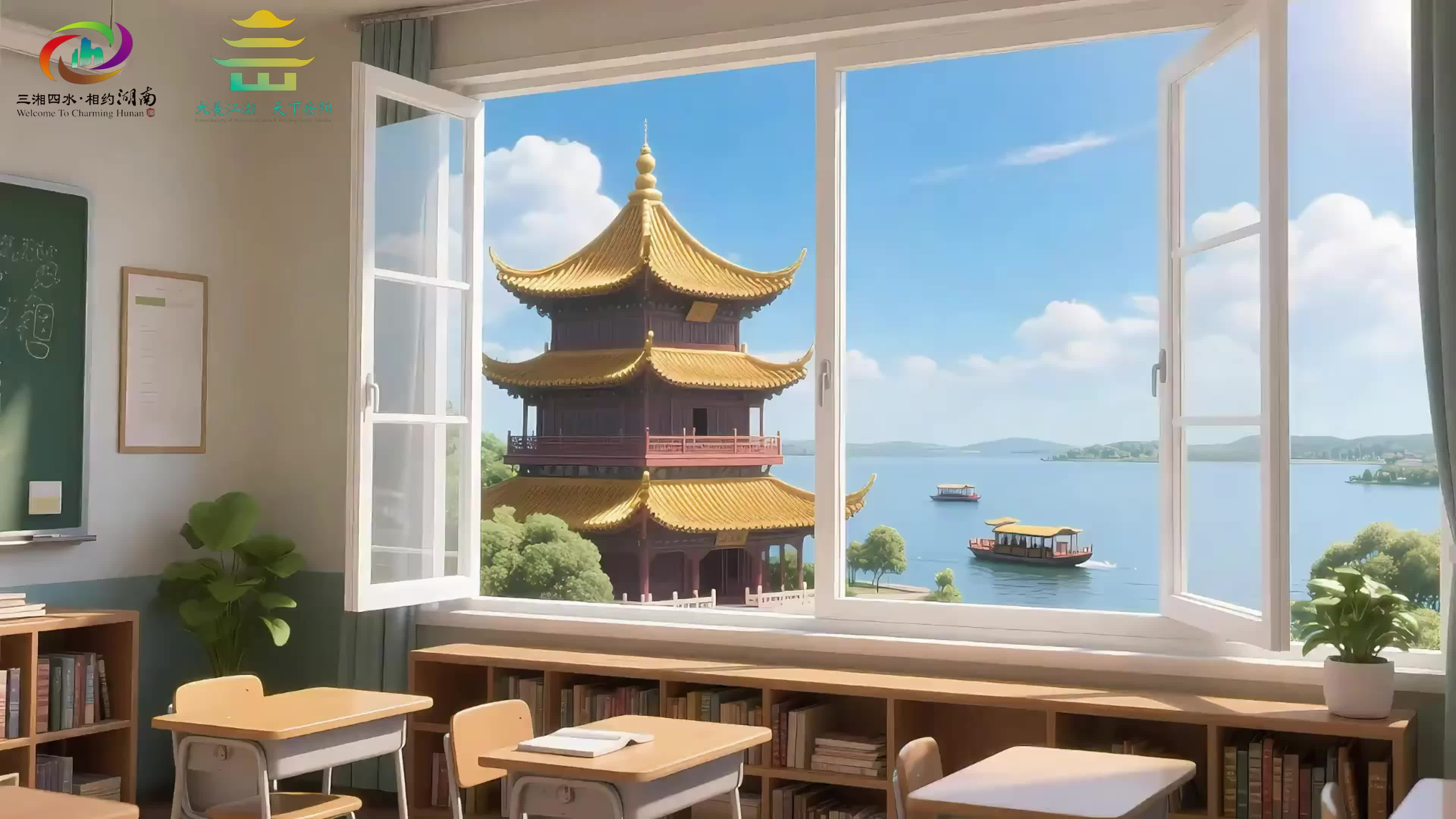 第四届湖南旅游发展大会丨【“我心中的岳阳楼”AIGC大赛 -  优秀作品展播】师生共历千年梦，岳阳楼下与诗仙对月、与杜甫沉思，见证滕子京重修、范仲淹挥笔…