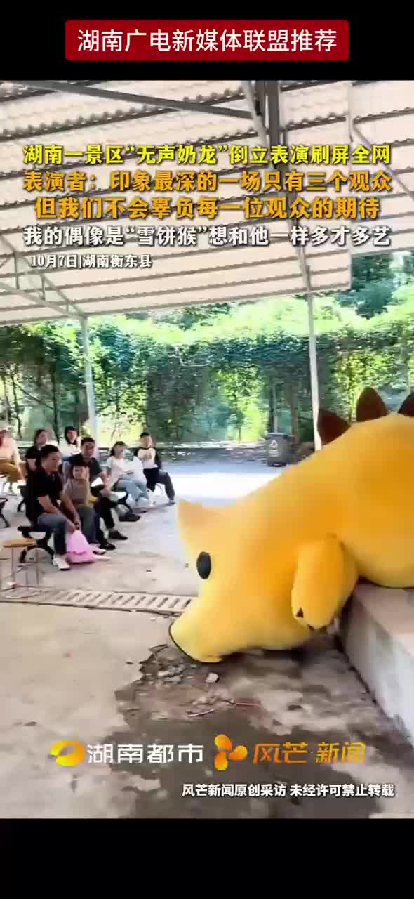 湖南一景区“无声奶龙”倒立表演刷屏全网